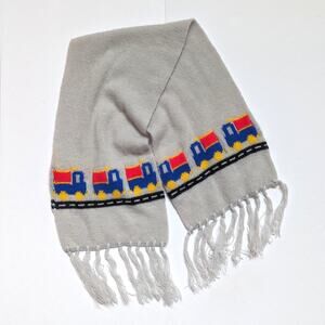 Vtg Scarf Boys Gray Truck Fringe Neck Wrap